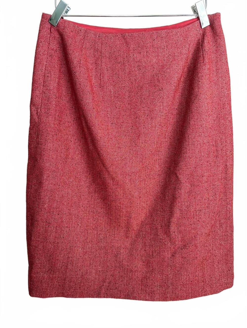 Etcetera Red Herringbone Marled Wool Skirt 6